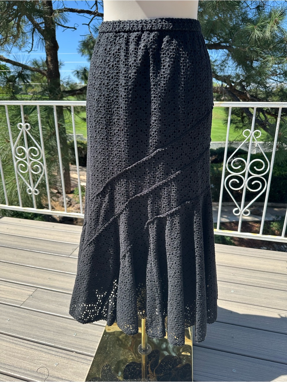 Coldwater Creek True Black Eyelet Maxi- Midi Skirt
